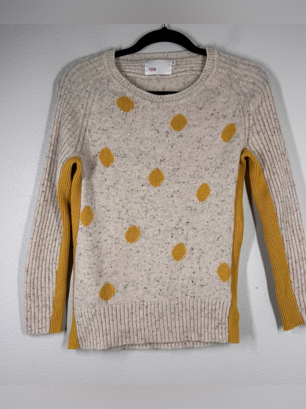Anthropologie YOON Yellow Polka Dot Sweater Wool Crew Neck Women’s Small